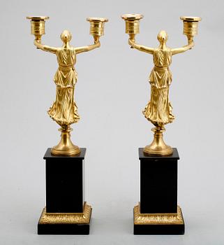 KANDELABRAR, 1 par, empirestil, sent 1800-tal.