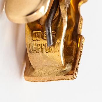 Björn Weckström, Solmioneula ja kalvosinnappipari "Jääriite", 14K kultaa, timantteja n. 0.18 ct yht. Lapponia.