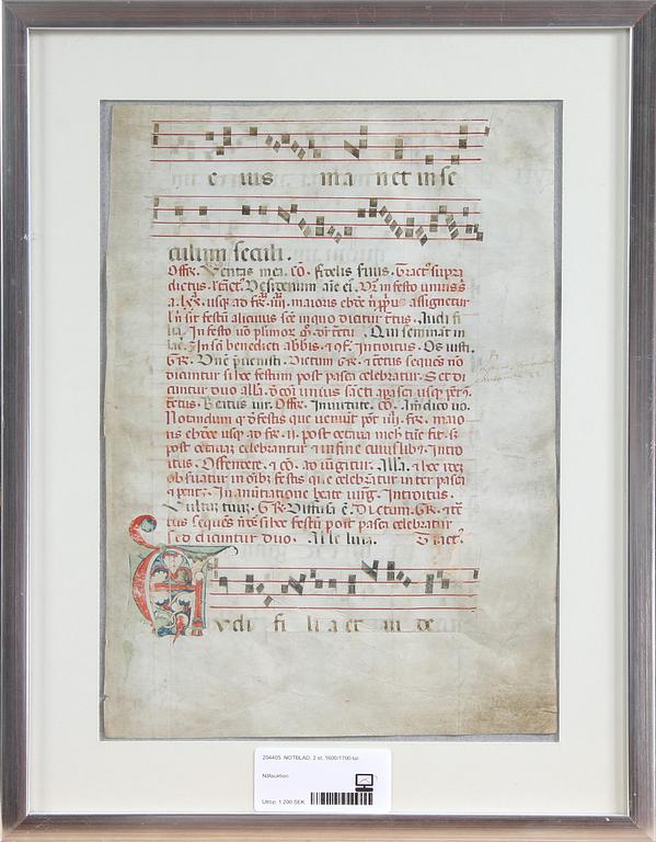 NOTBLAD, 2 st, 1600/1700-tal.