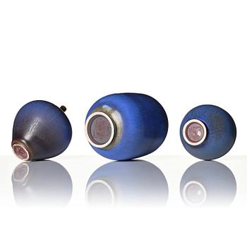 Berndt Friberg, a set of three stoneware vases, Gustavsberg Studio 1965-72.