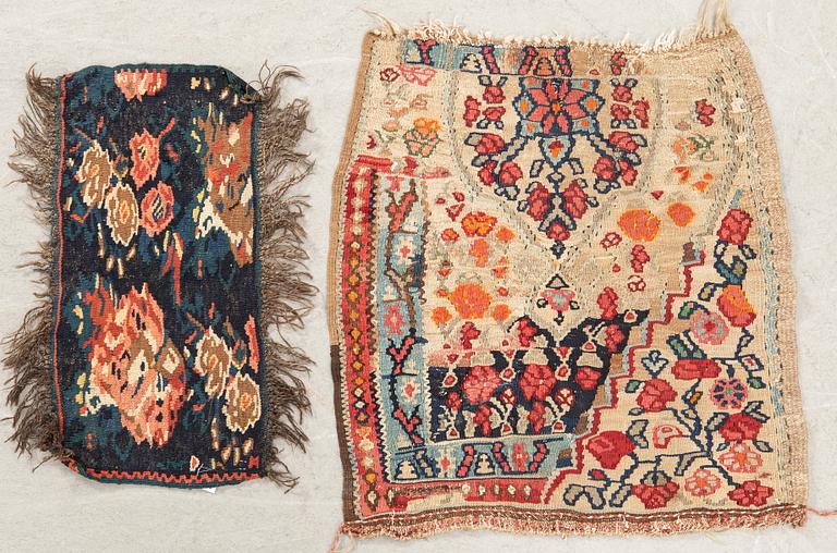 Matta Wagireh  (provmatta) 2 st  Senneh/Kurdistan semiantika ca 25x51 cm och 60x55 cm.