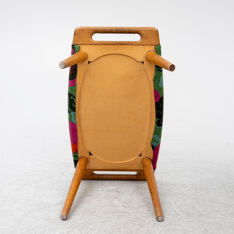 Armchair with footstool, 1950s/60s. Fabric "Tutti Frutti" Sven Fristed, Borås Wäfveri.