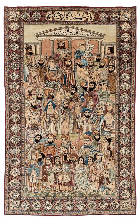 Matta, antik Kirman Laver 'Mashahir' (Världens härskare), ca 240 x 147 cm.