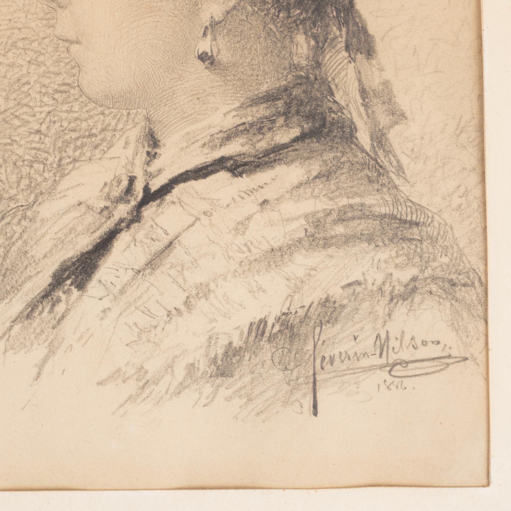 Severin Nilson, pencil drawing, signed and dated 1886.