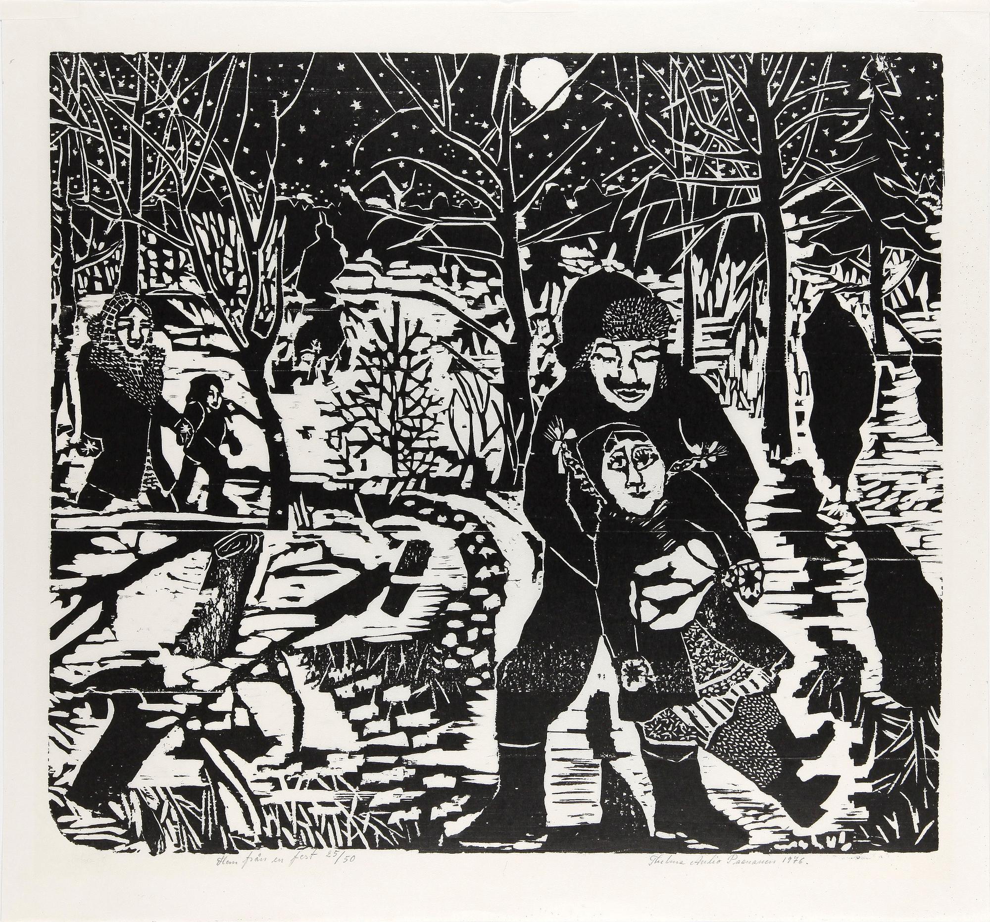 THELMA AULIO PAANANEN, 3 st, linoleumsnitt på rispapper, sign, numr o dat.