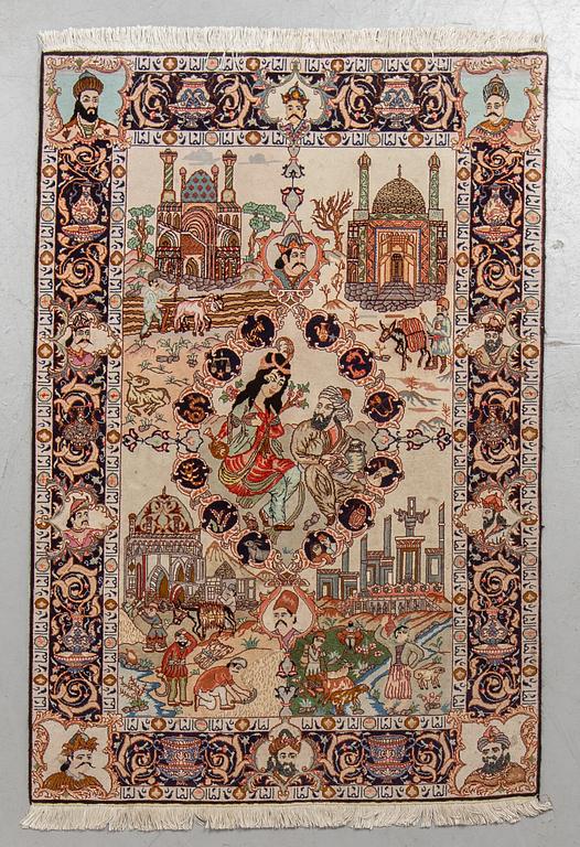 A rug, Old, Tabriz part silk, ca 149 x 101 cm.