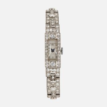 Platinum and brilliant-cut diamond art déco ladies watch.