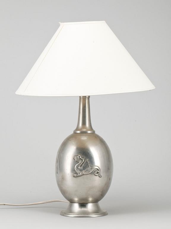 BORDSLAMPA, tenn, art decó, C.E Magnusson, 1937.