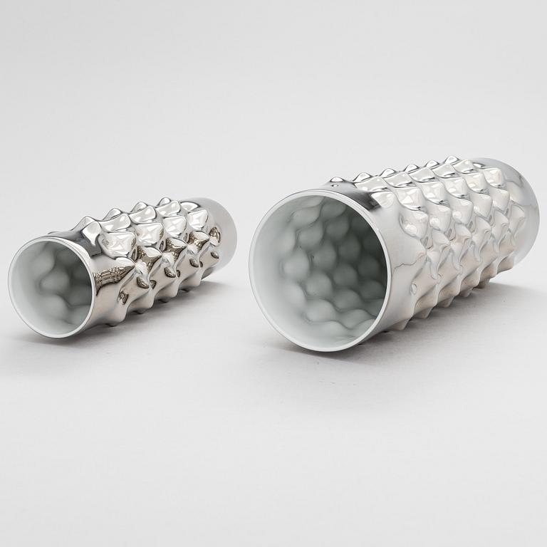 Two platinum dipped 'Vibrations' porcelain vases, Rosenthal Studio-Line.