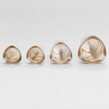 A set of four spirit measuring cups in silver (830), Kultakeskus, Hämeenlinna 1983.