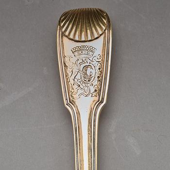 Resebestick i originalschatull, förgyllt silver, otydlig mästarstämpel, Paris 1798-1809.
