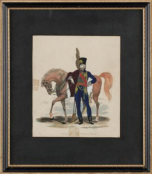 GRAFISKA BLAD, 2 st, handkolorerade, 1800-tal.