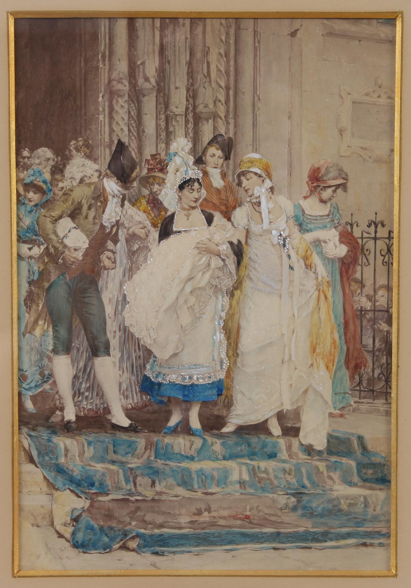 HANDKOLORERADE TRYCK, ett par, omkring sekelskiftet 1800/1900.
