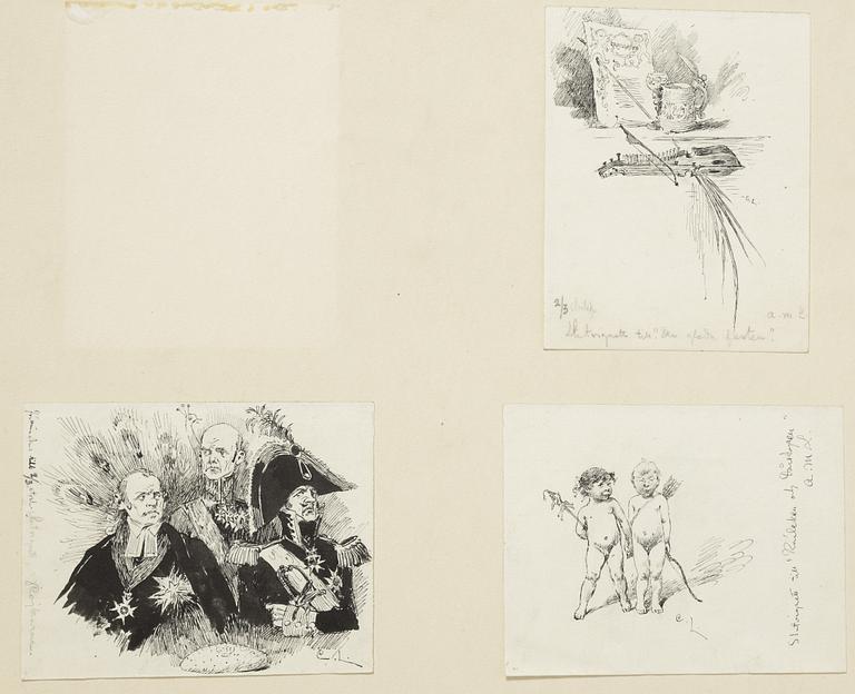 Carl Larsson, 6 drawings, signed C.L, Indian ink and hightening white mounted on cardboard.