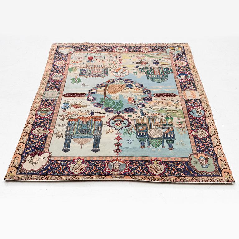 Rug, an oriental figural rug, c. 245 x 160 cm.