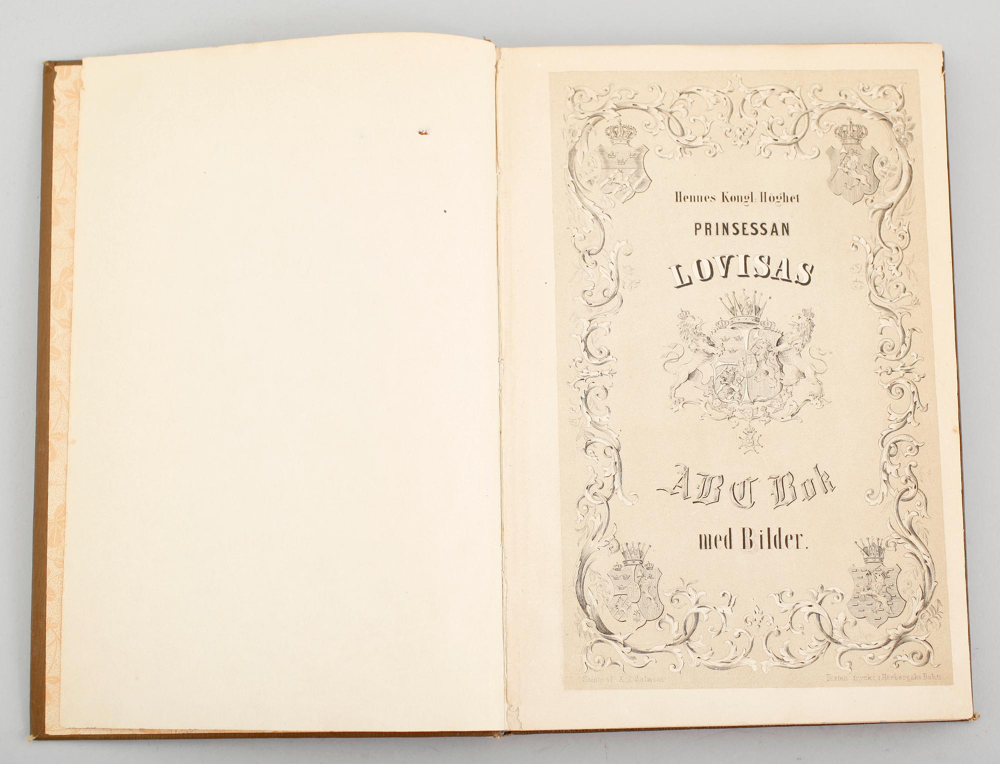 BOK, "H.K.H. Prinsessan Lovisa's ABC Bok med bilder", Hörbergska Boktryckeriet, Stockholm, utan år.