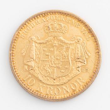 Oscar II, gold coin, 10 kronor 1901.
