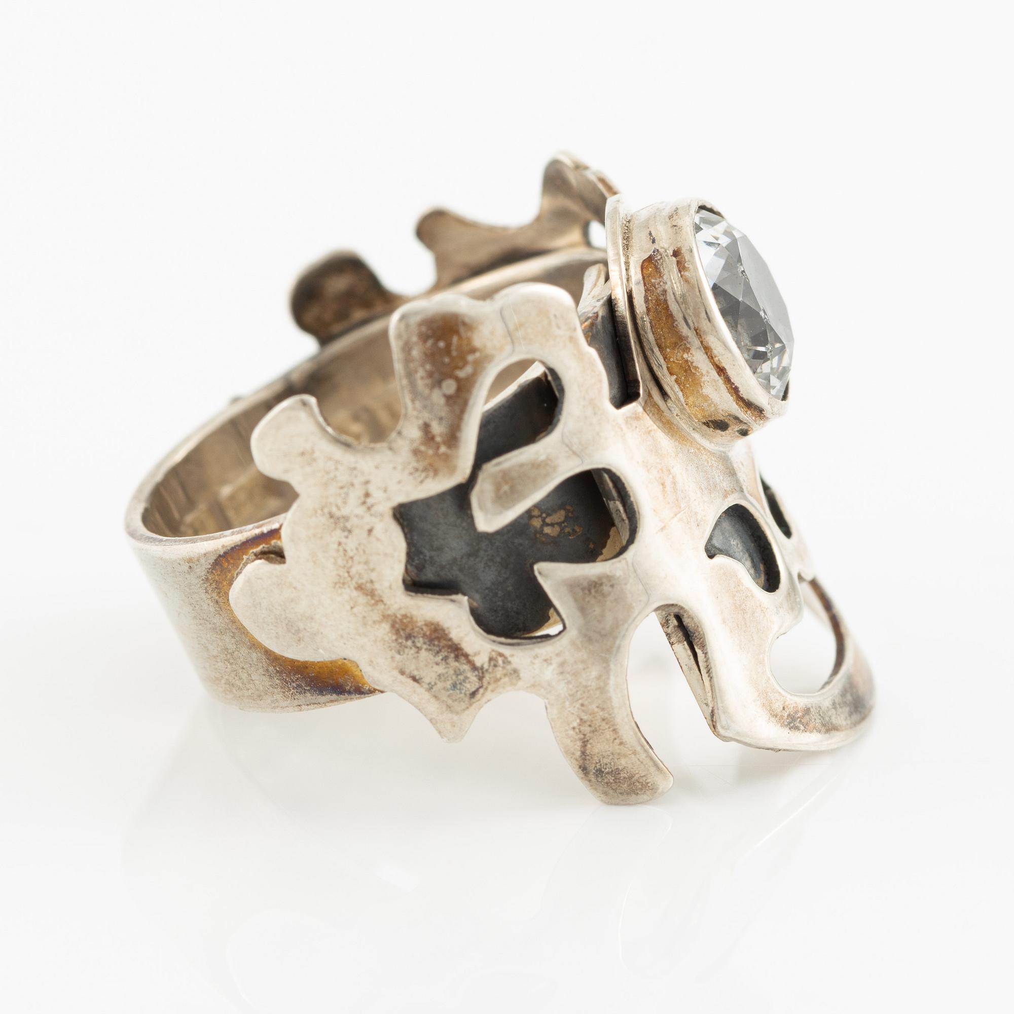 Jan-Christer Lundqvist, ring, sterling silver, with a white faceted stone, Skövde 1997.