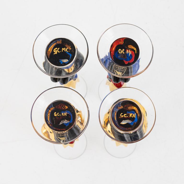 Gunnar Cyrén, snapsglas, 4 st, sk djävulsglas, "Nobel", Orrefors.