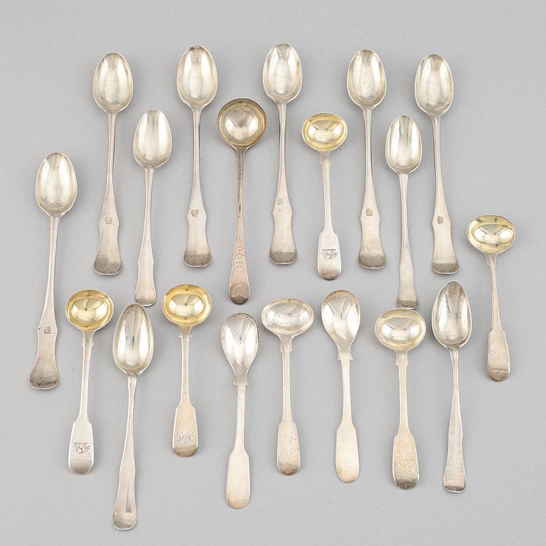 19 spoons, silver, different masters and countries, 18-19th century.