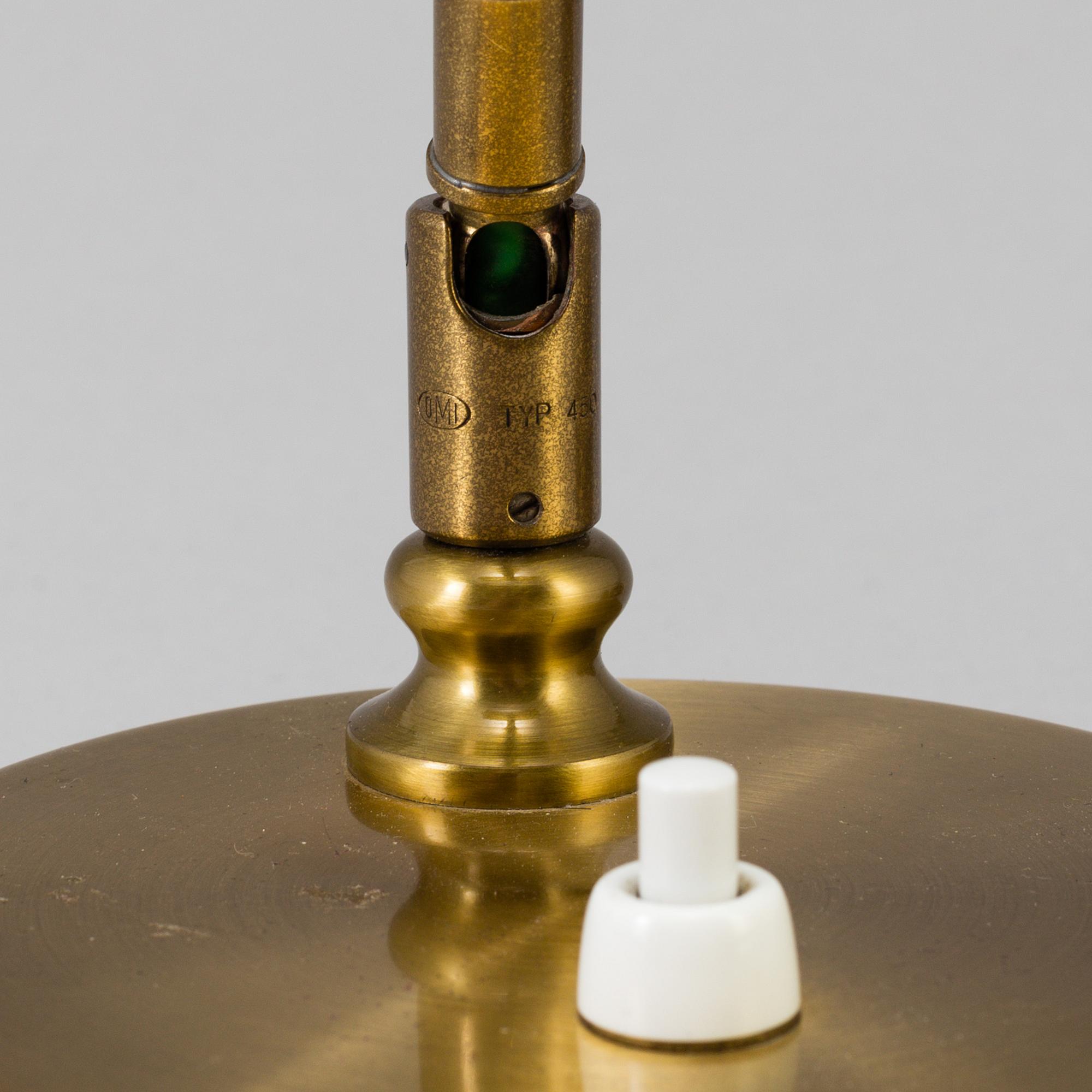 A BRASS PIANO LAMP, marked EB, second half of the 20th century.