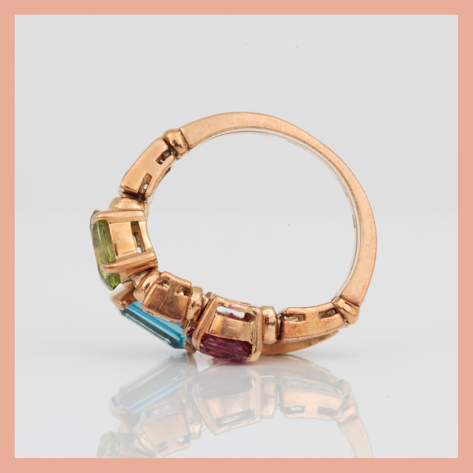 RING, 18K guld med olika färgade stenar, 'Allegra', Bulgari, Italien. Total vikt ca 7,56 g.