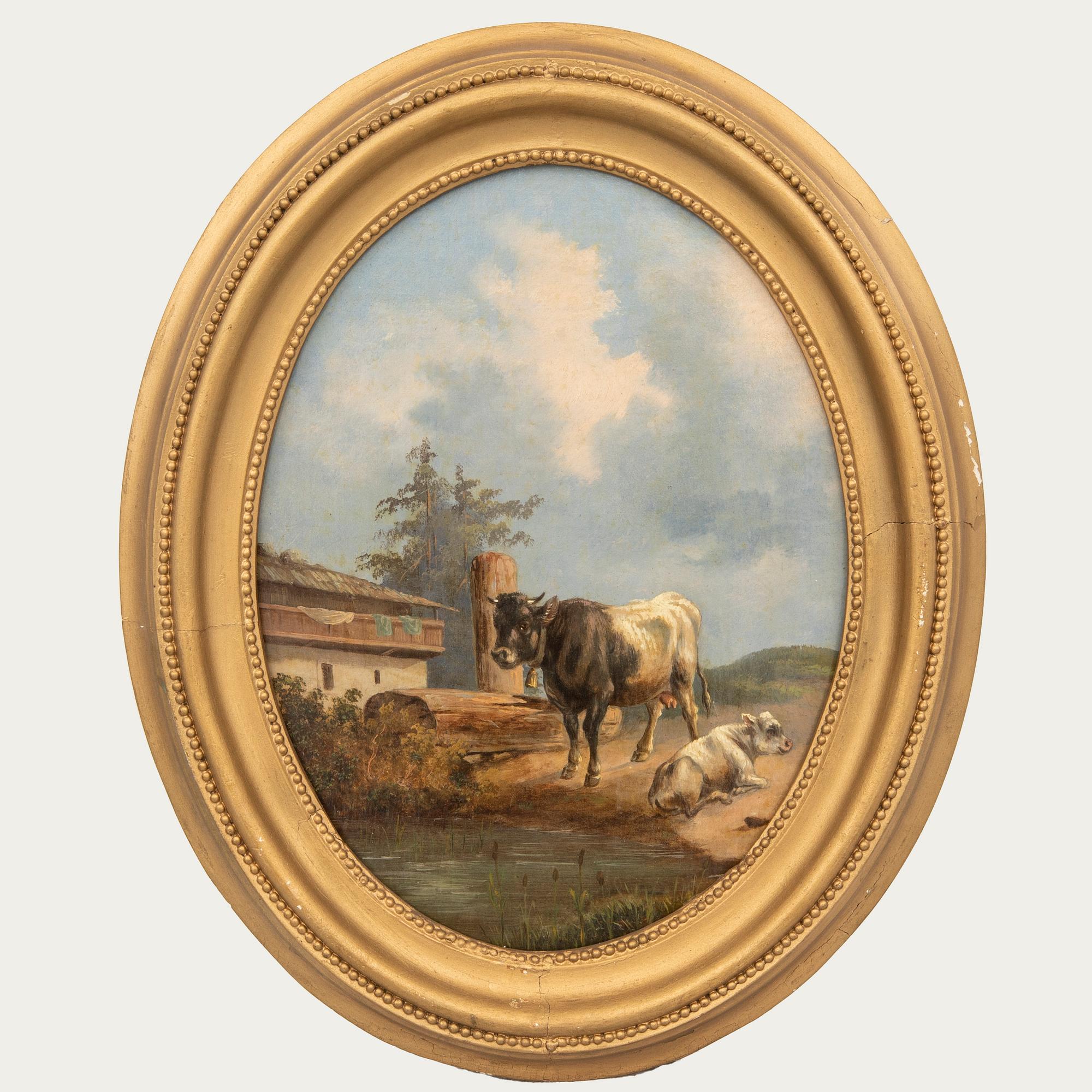 Okänd konstnär 1800-tal , ett par, vilande kor.