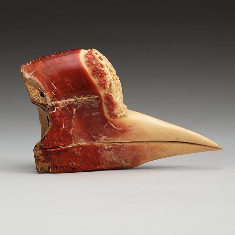 A carved Hornbill skull, Qing dynasty, 19th Century.