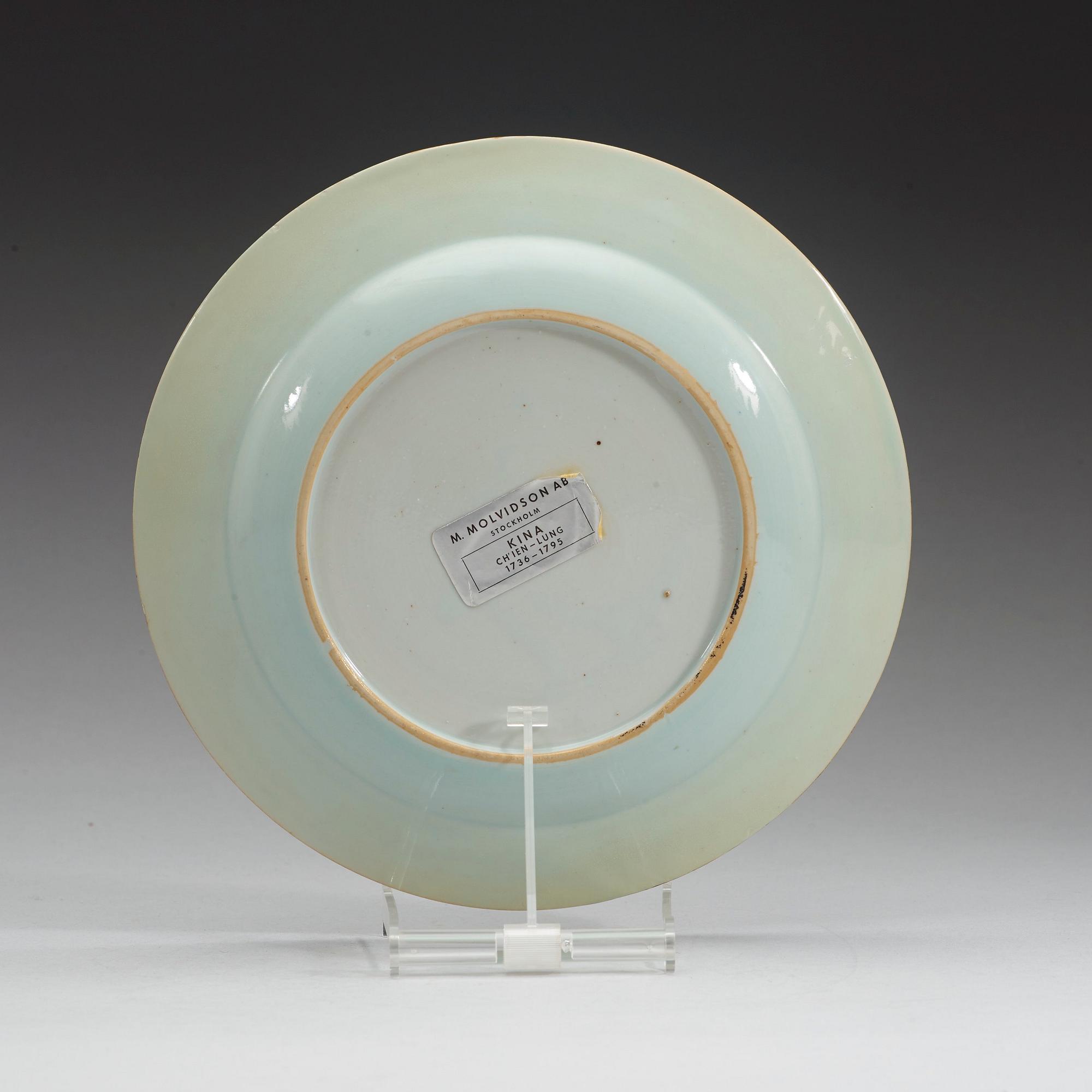 TALLRIKAR, sex stycken, kompaniporslin. Qingdynastin, Qianlong (1736-95).