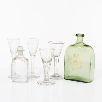 Six glass items, 18th-19th Century.