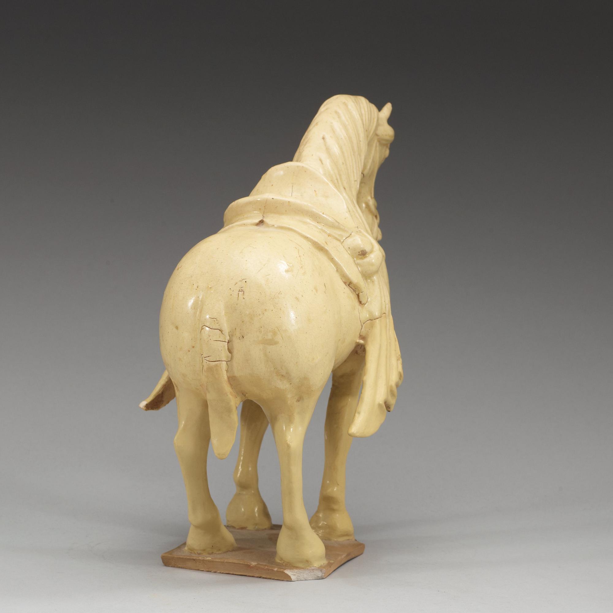 A yellow glazed pottery figure of a horze, presumably Tang dynasty (618-907).