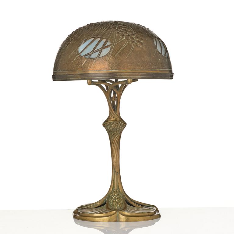 A bronze and brass table lamp, with signature Georges Leleu.