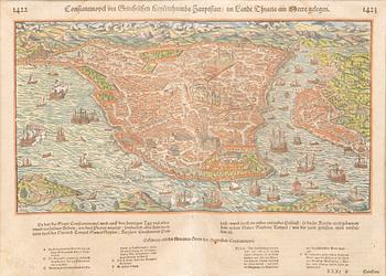 Sebastian Münster, karta över Konstantinopel, Basel ca 1591 - 1614.