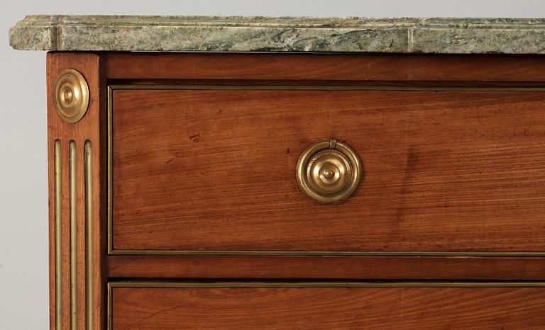 A late Gustavian late 18th century commode, the marble top  signed "Haupt No 3". The top not original to commode.