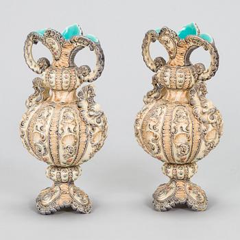 A pair of Austrian majolica vases, Wilhelm Schiller & Son, late 19th century.