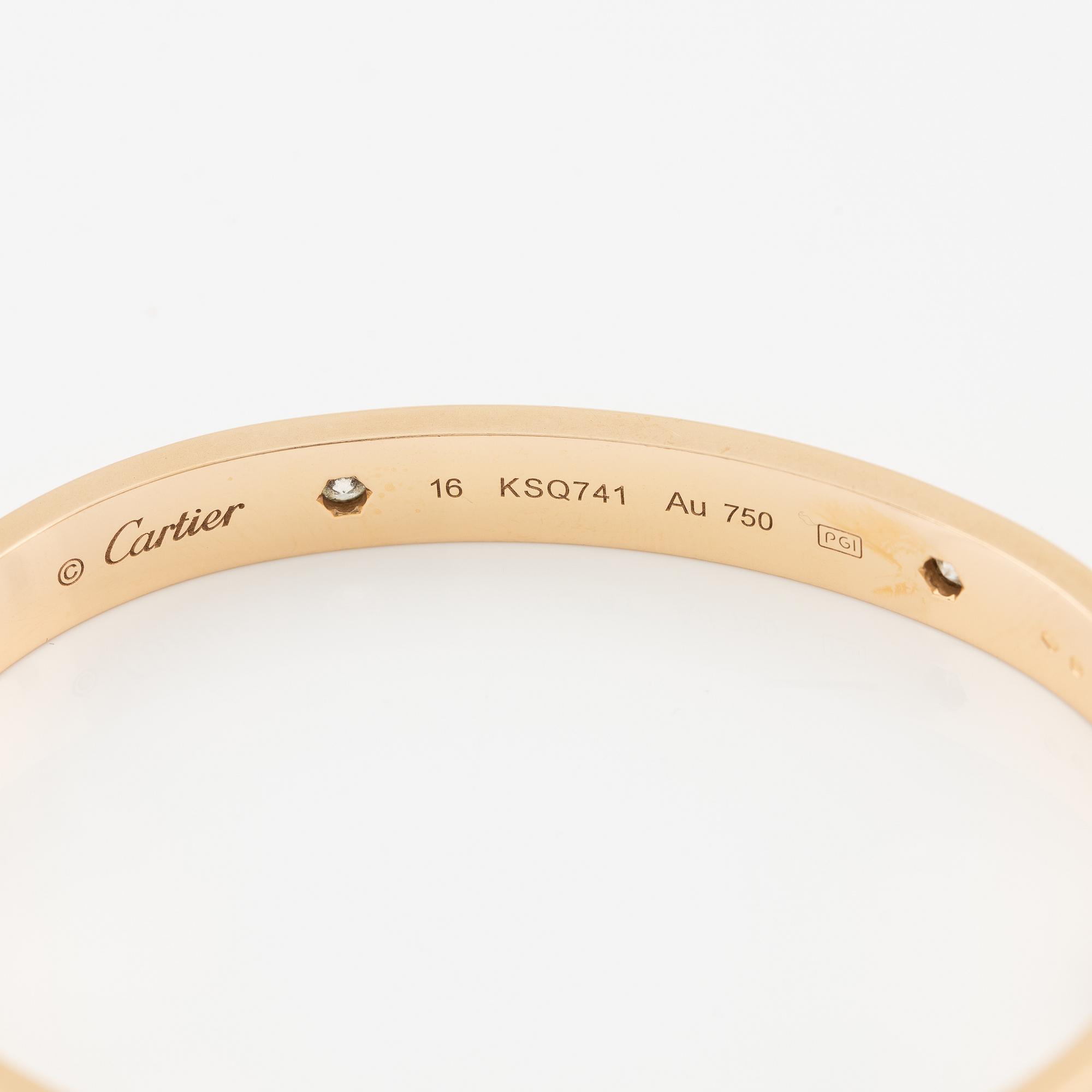 Cartier armband "Love" 18K roséguld med fyra runda briljantslipade diamanter.