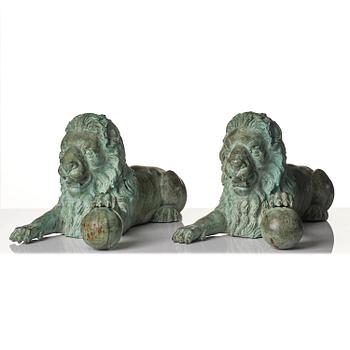 Trädgårdsskulpturer, ett par, Lejon, 1900-tal.