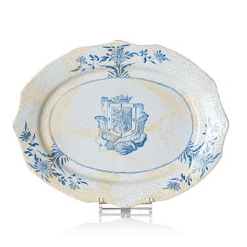 215. A Swedish Rörstrand faience armorial dish, 18th century.