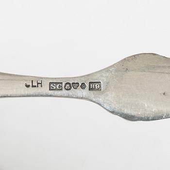 Bestick och servettringar, 9 delar, silver, bl a Gewe Silvervarufabriken Ab, Malmö 1952.