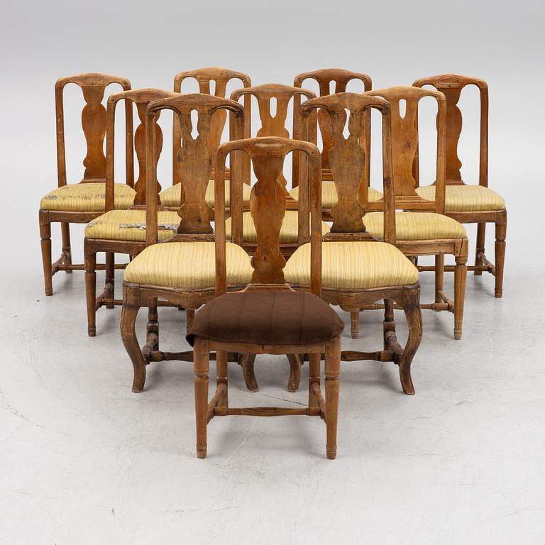 A matched set of eight chairs, 18th century.