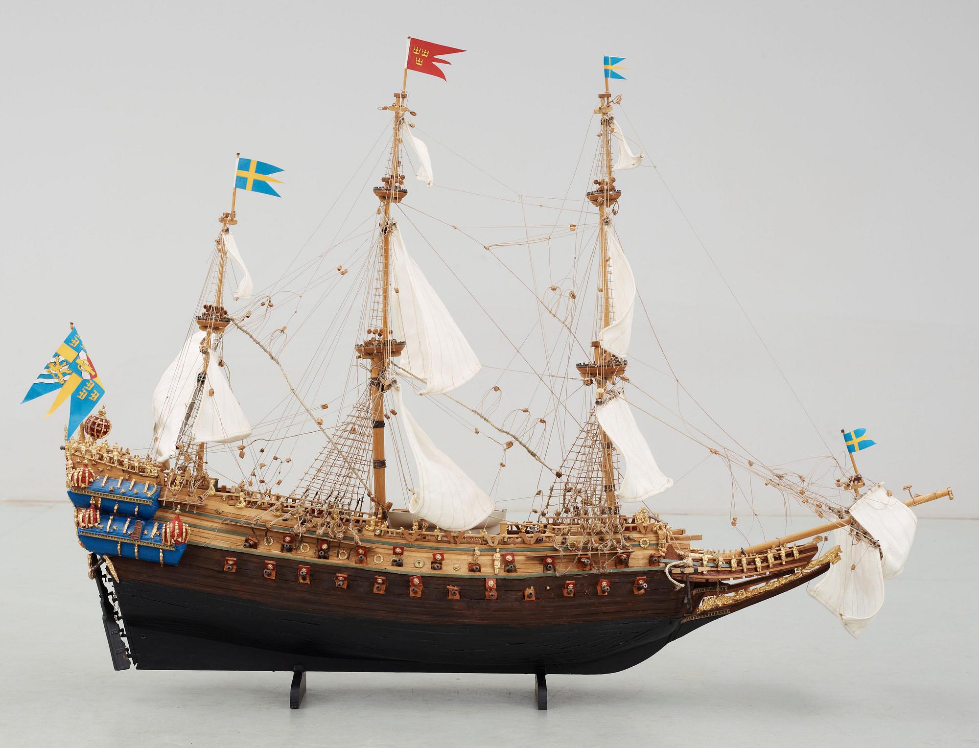 FARTYGSMODELL, trä och textil, 1900-talets mitt.