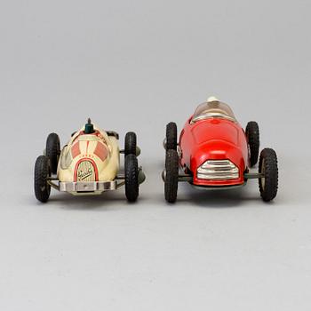 TWO TIN PLATE RACING CARS, one marked Cko, mid 20th century.