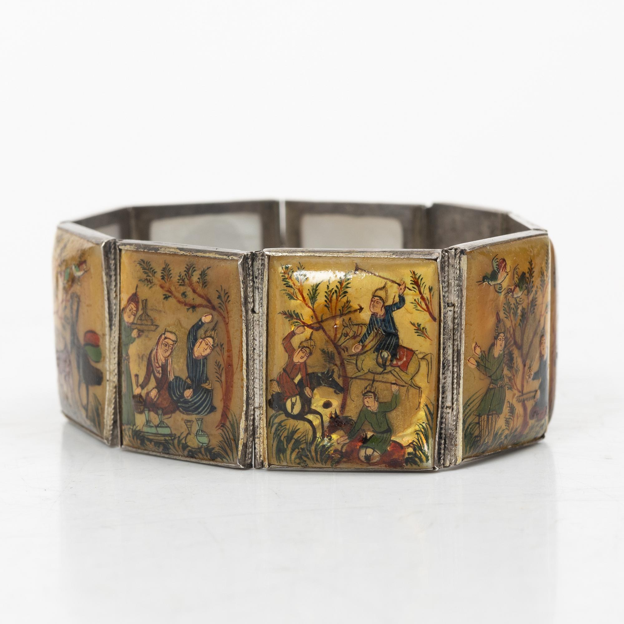 A silver and mother-of-pearl bracelet, Persia, circa 1900.