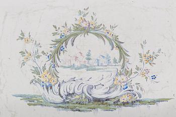 A Swedish Rococo faience tea table, Marieberg 1770.