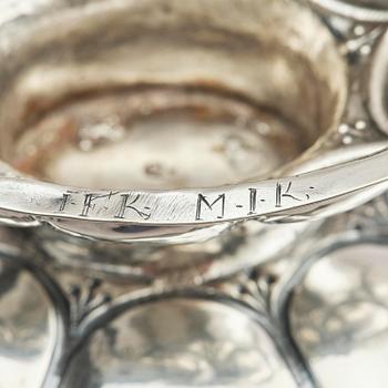 A German early 18th century silver bowl on foot, mark of Peter Cornelis Mol, Emden.