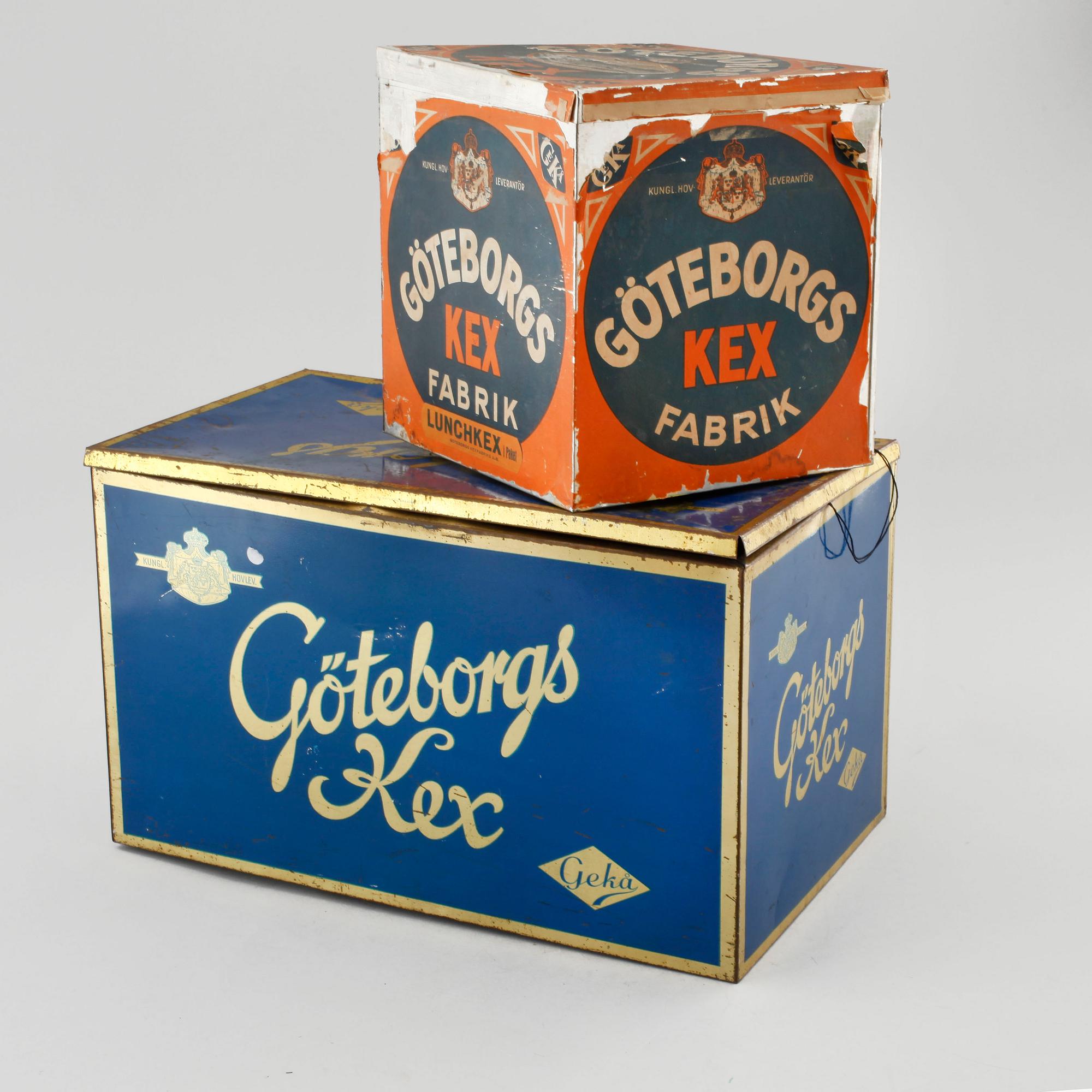 LÅDOR, 2 st, plåt, "Göteborgs kex", 1900-talets mitt.
