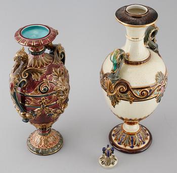 A majolica vase and urn from Rörstrand, around the year 1900.