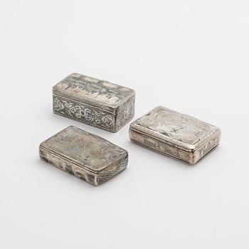 Three silver cases, Russia, 19th century.