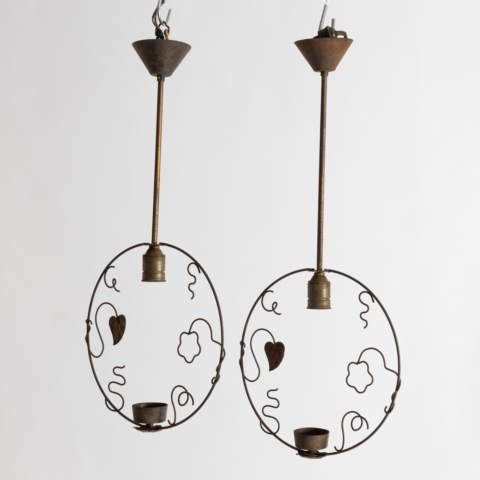 A pair of Swedish Modern ceiling lamps, 1940s.