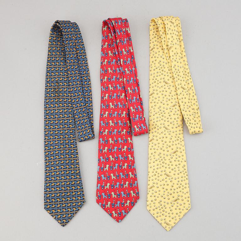 Hermès, three silk ties.